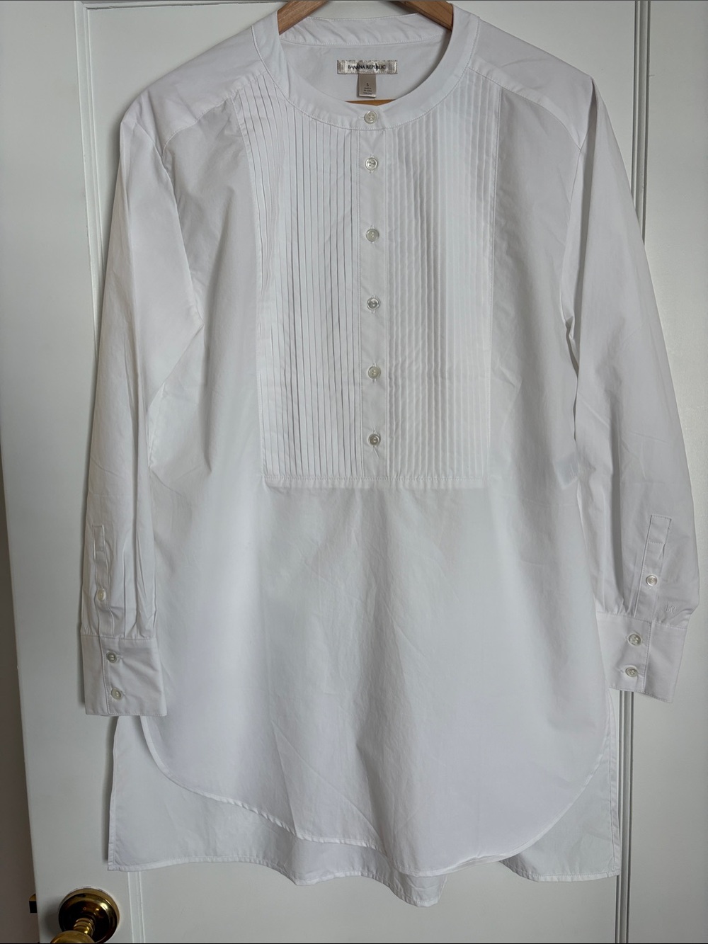 White Banana Republic Classic Tuxedo Pleated Popover Women’s Tunic